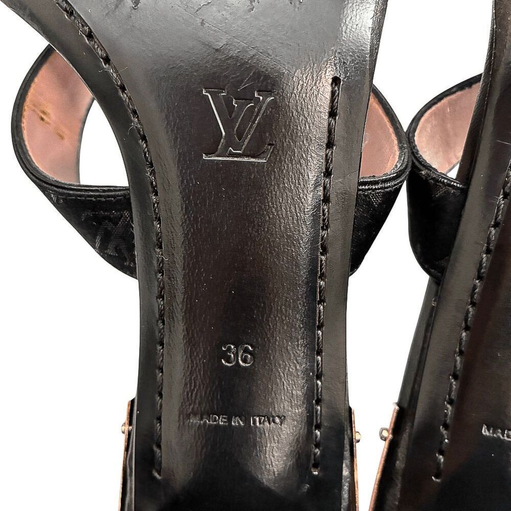 Louis Vuitton Monogram Fabric Mule Slide Sandals Block Heel EU 36 US 6 Authentic - Picture 14 of 14